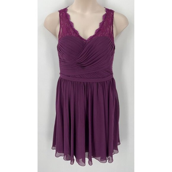 Azazie Bridesmaid Dress Scoop Neck Lace Accent  Knee Length Measures Size 8 - Picture 1 of 9